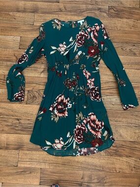 Leith Green Floral Long Sleeve Dress Size S